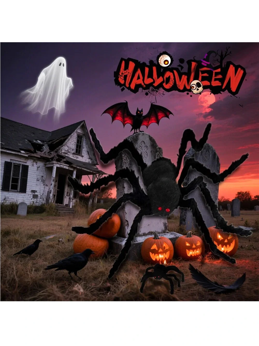 Giant Black Spider Halloween Hanging Decoration - 6.6ft